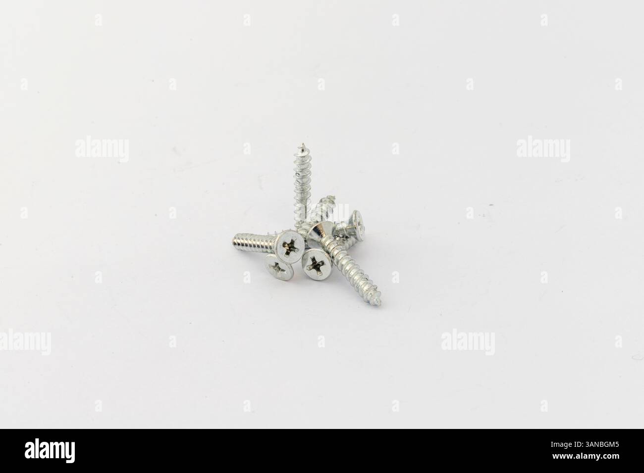 Mixed screws on white background with copy space Stock Photo