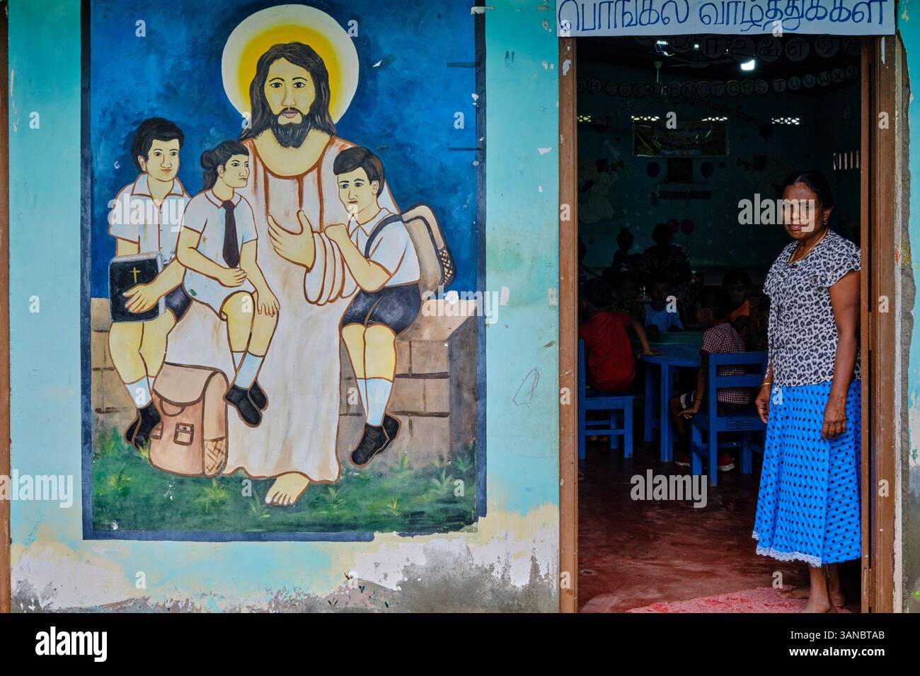 Sri Lanka, Northern Province, Jaffna, Catholic Fishermen's Quarter, Catholic Nursery School Stock Photo