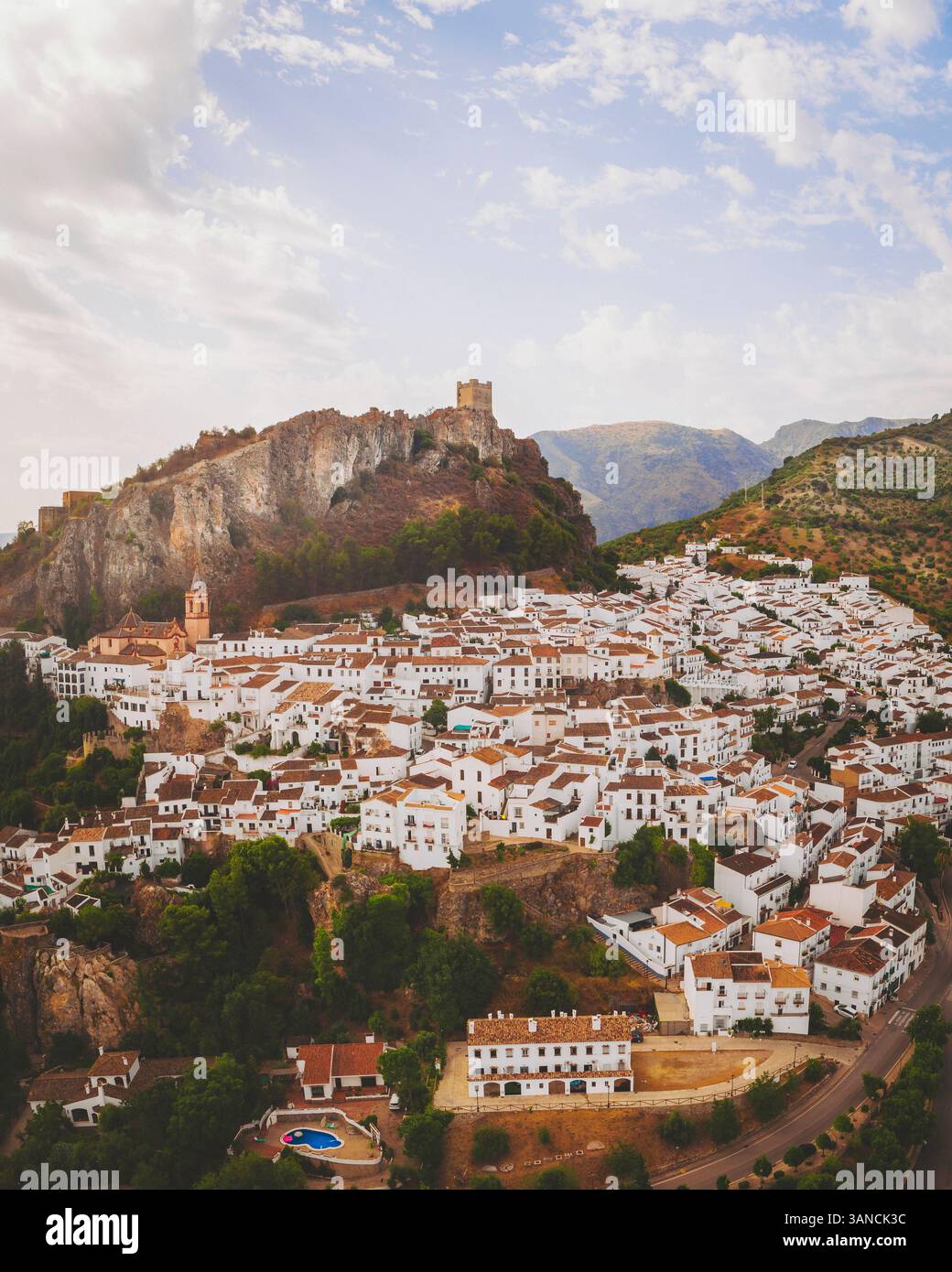 Aerial view of the village Zahara de la Sierra, Andalusia, Spain Stock ...