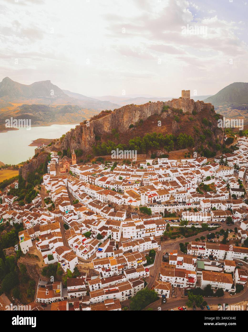 Aerial view of the village Zahara de la Sierra, Andalusia, Spain Stock ...
