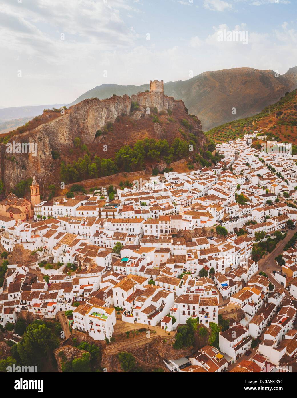 Aerial view of the village Zahara de la Sierra, Andalusia, Spain Stock ...