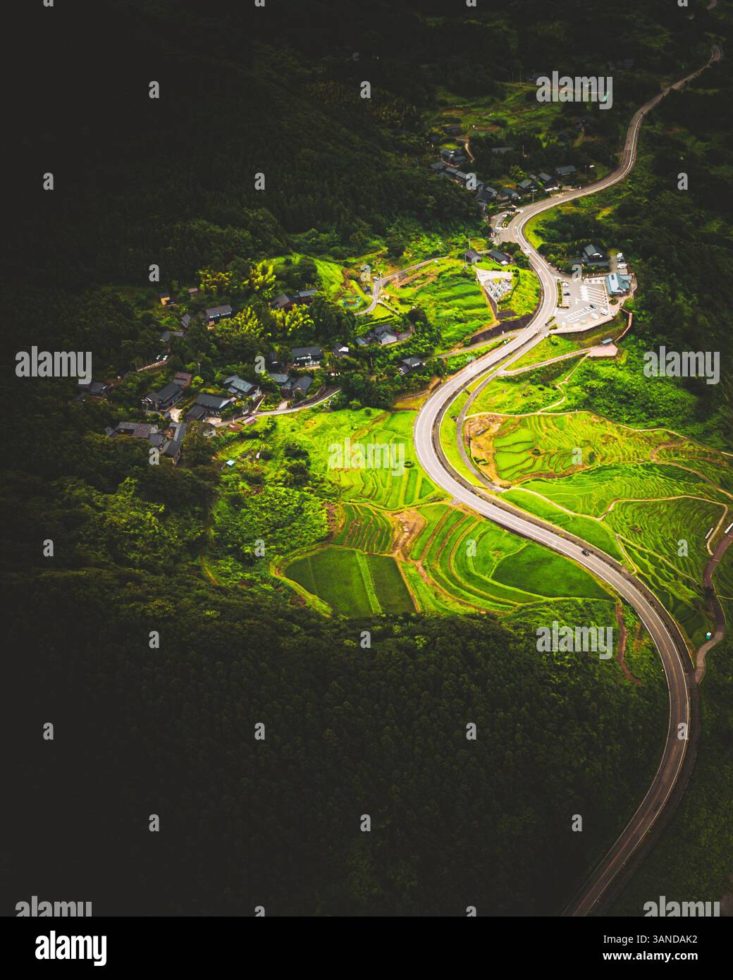 Aerial view of Shiroyone Senmaida Rice Terrace, a rice field near Wajima Shi, Ishikawa, Japan. Stock Photo