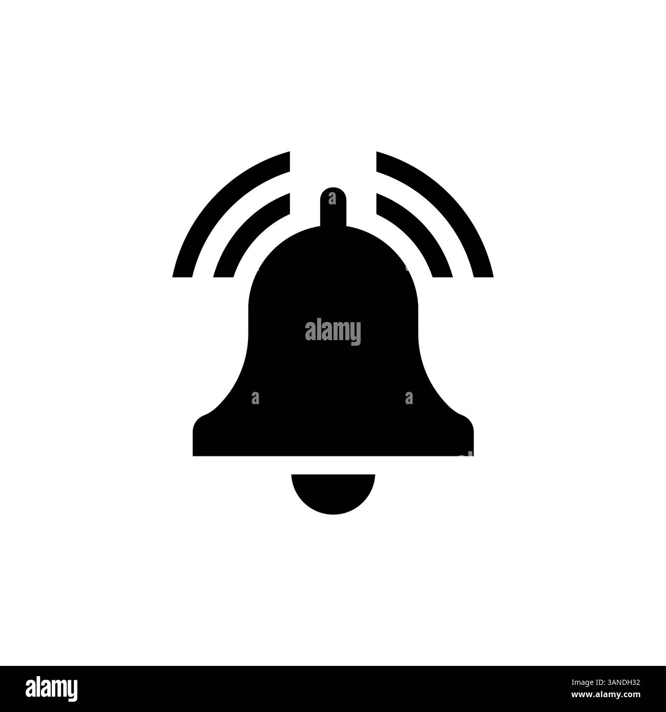flat vector bell icon, in black color on white background, alarm clock or alert or reminder Stock Vector