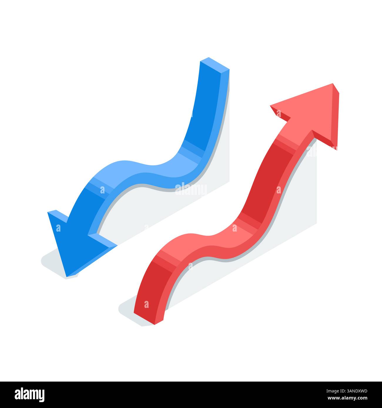 isometric vector chart arrows for indicating statistical data or infographics, in color on a white background, increase and decrease arrows Stock Vector