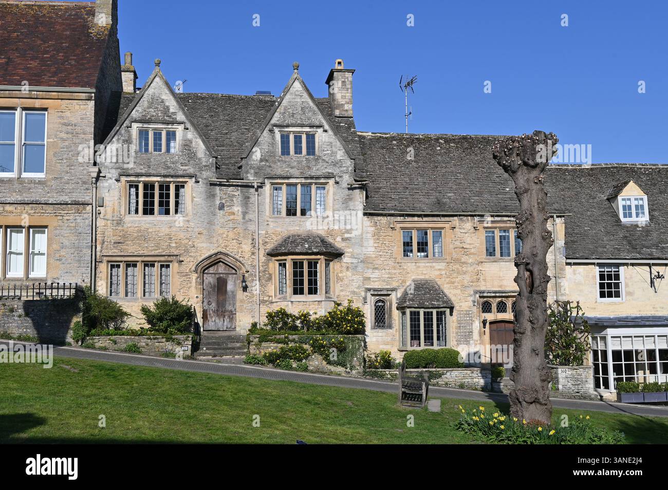 Houses on the High Street in Burford, Oxfordshire Stock Photo