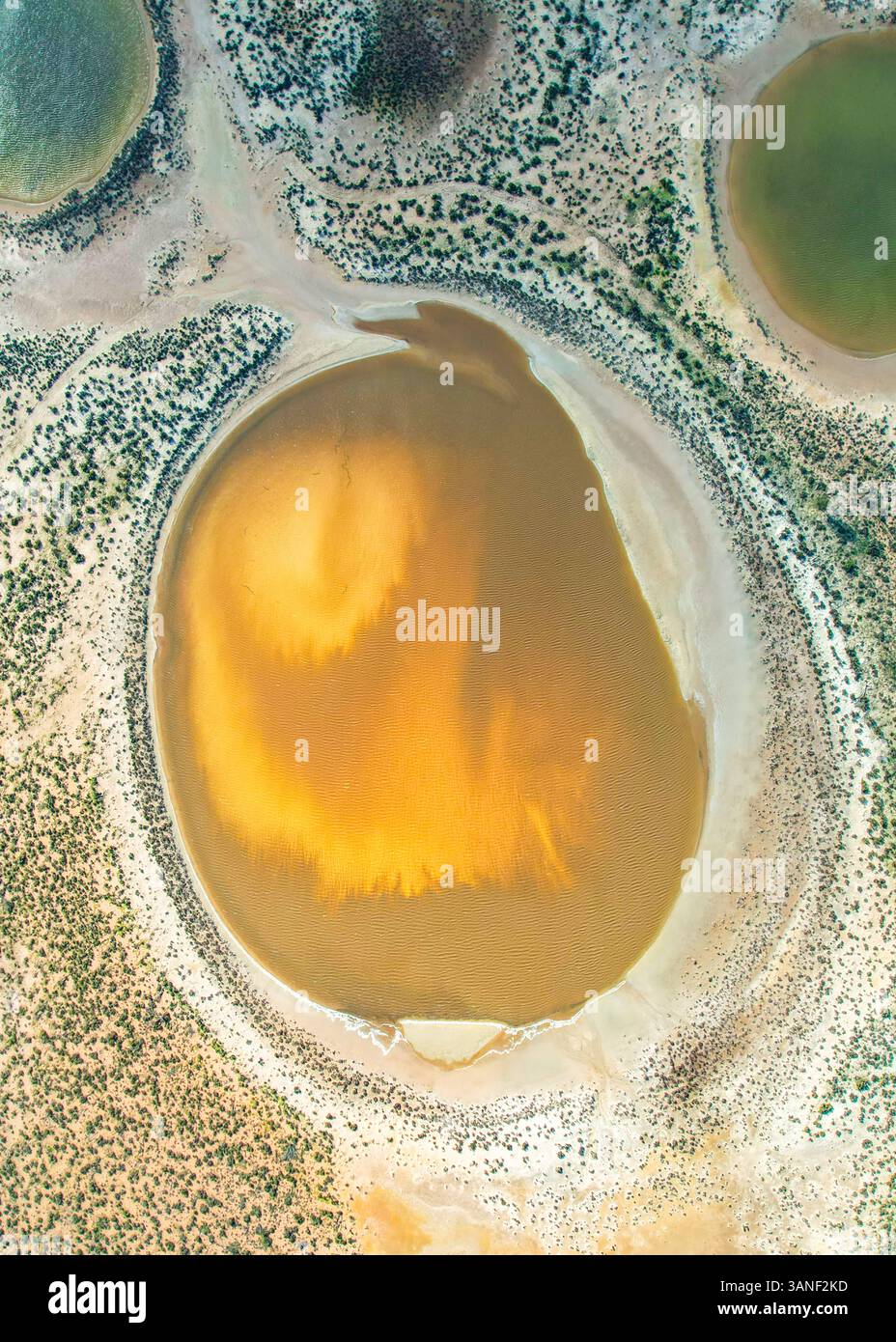 Aerial view of the abstract patterns of dry lakes in Yarra Yarra Lakes ...