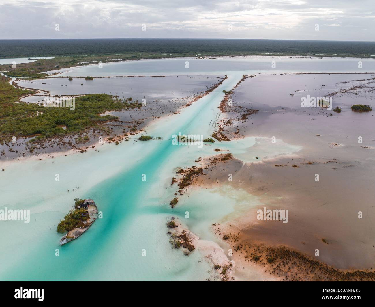 aerial-view-of-canal-de-los-pirates-along-bacalar-lagoon-coastline