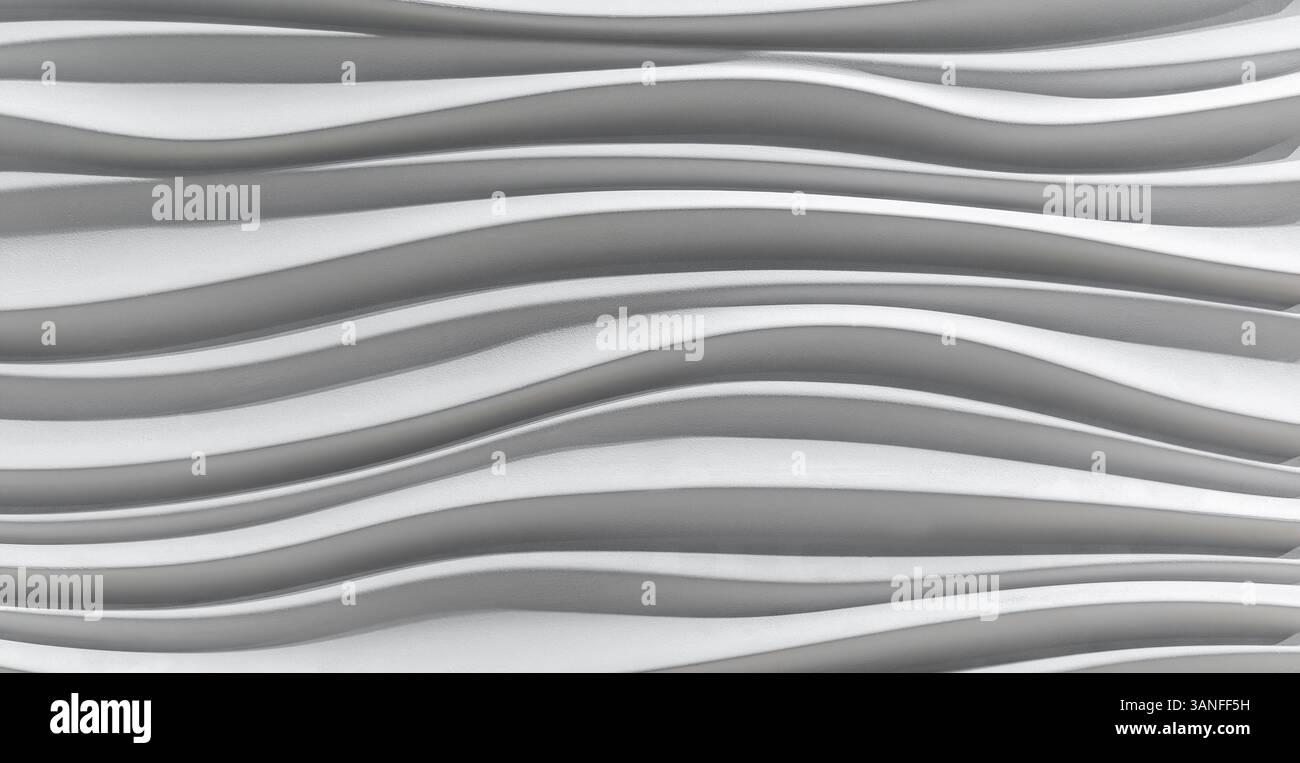 White 3D wall with wave texture pattern. Stock Photo
