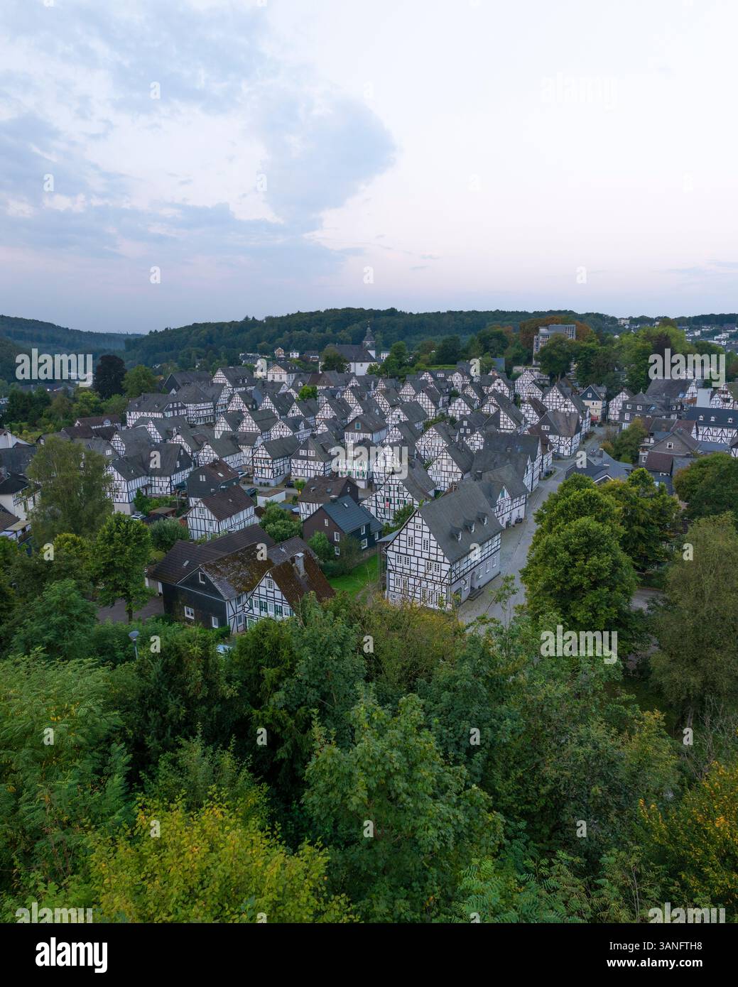 Aerial view of historic half-timbered houses in a picturesque village ...