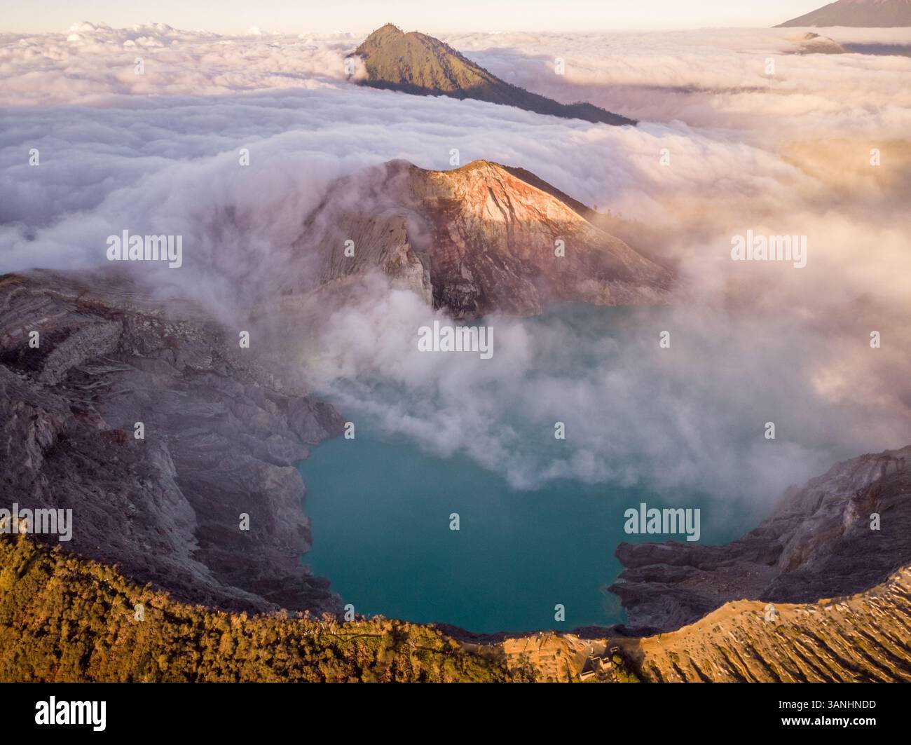 Java Ljen Aerial view of Ijen mountain range with its crater Kawah Ljen, known ...