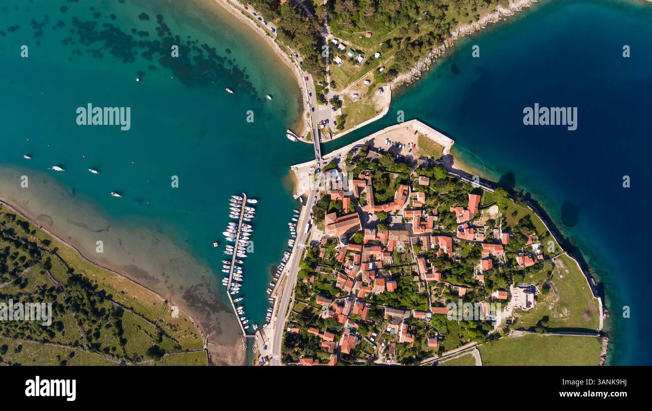 Aerial view of man-made canal crossing the city of Osor, Croatia Stock ...