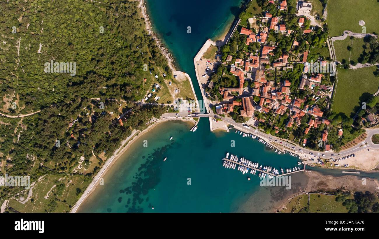 Aerial view of man-made canal crossing the city of Osor, Croatia Stock ...