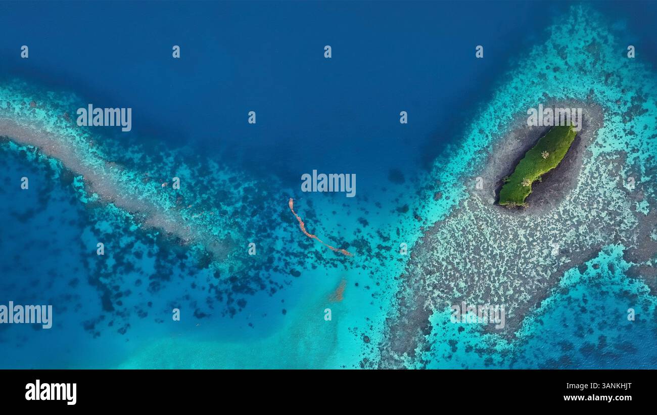 Aerial view of a beautiful tropical island with pristine turquoise ...