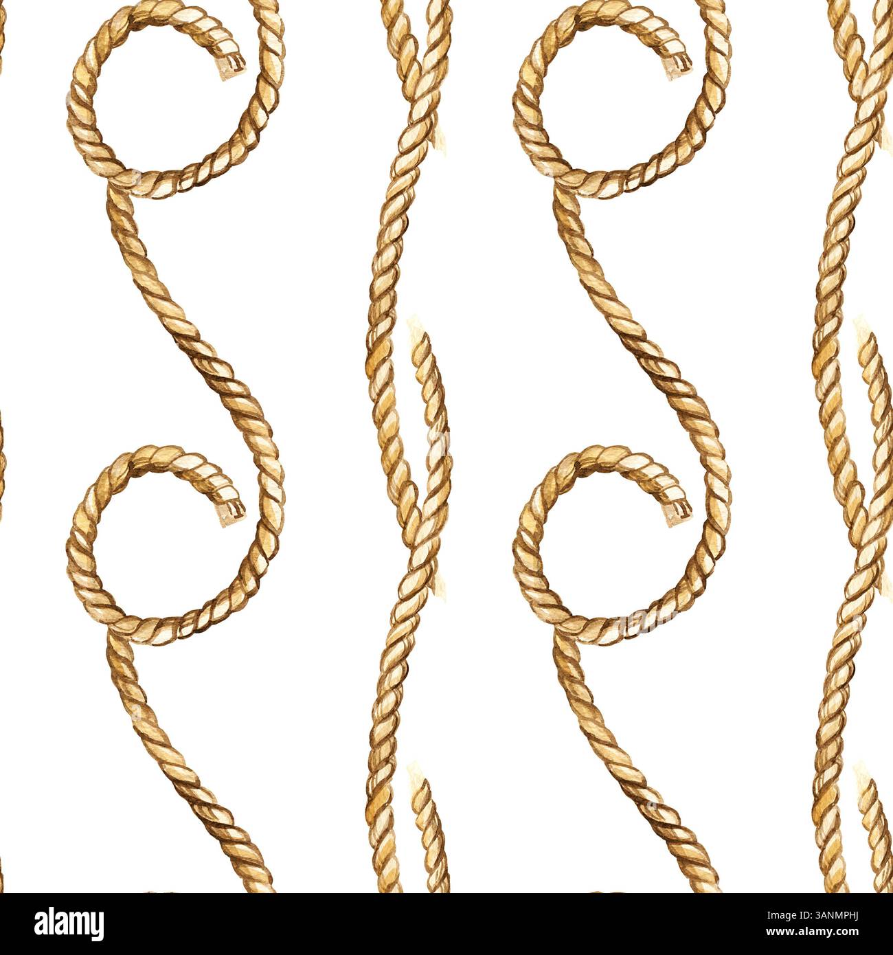 watercolor seamless pattern from old vintage cordage, hand drawn ...