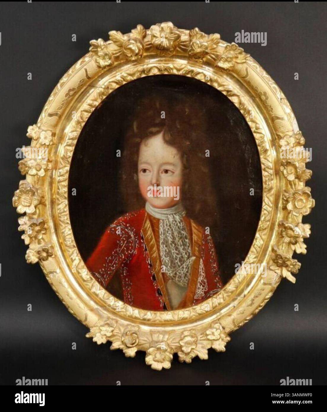This 18th-century oil portrait depicts Louis, Dauphin of France, Duke of Burgundy, as a child. The painting captures his role as the grandson of Louis XIV and his future significance in French royal history. Stock Photo