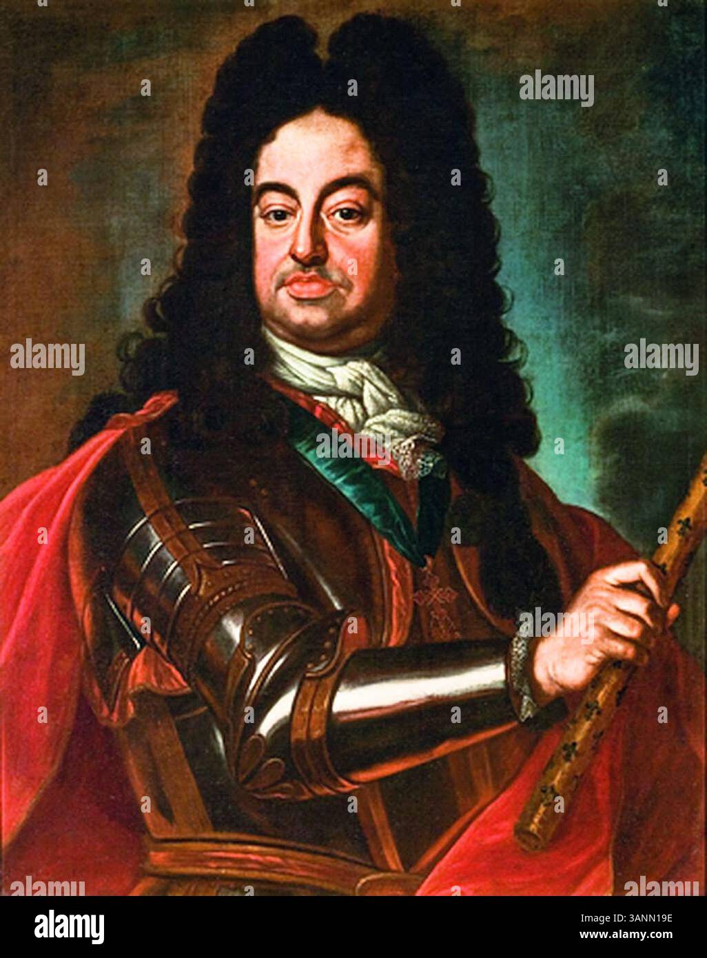 Francesco Farnese’s 1723 portrait of himself is an oil painting showcasing his noble lineage. It is part of the Collezioni d’Arte in the Fondazione Cariparma, painted at Palazzo Bossi Bocchi. Stock Photo