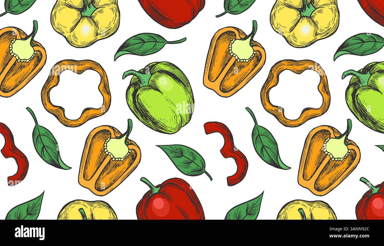 Seamless Pattern With Colorful Bell Peppers Stock Vector