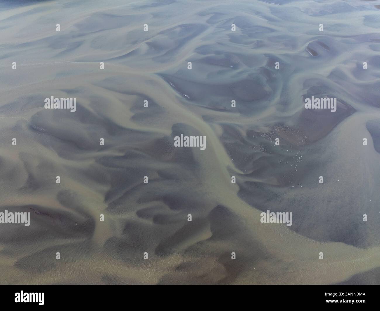 Aerial view of beautiful coastal patterns and clear water along the shore, Bellingham, United States. Stock Photo
