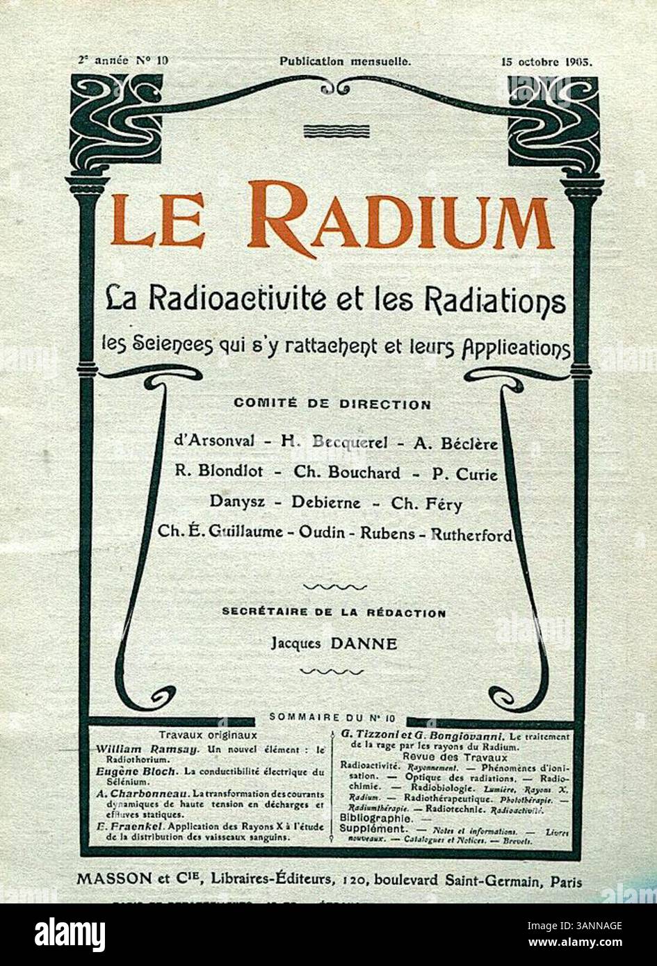 Radioactivité Radium The cover of 'Le Radium' issue 19, published on October 15, 1905 ...