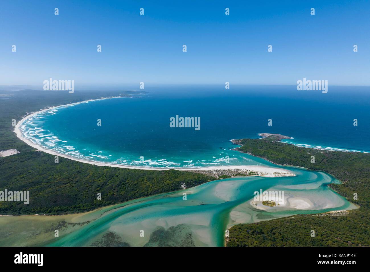 Aerial view of Nornalup Inlet and Bellanger Beach, Western Australia ...