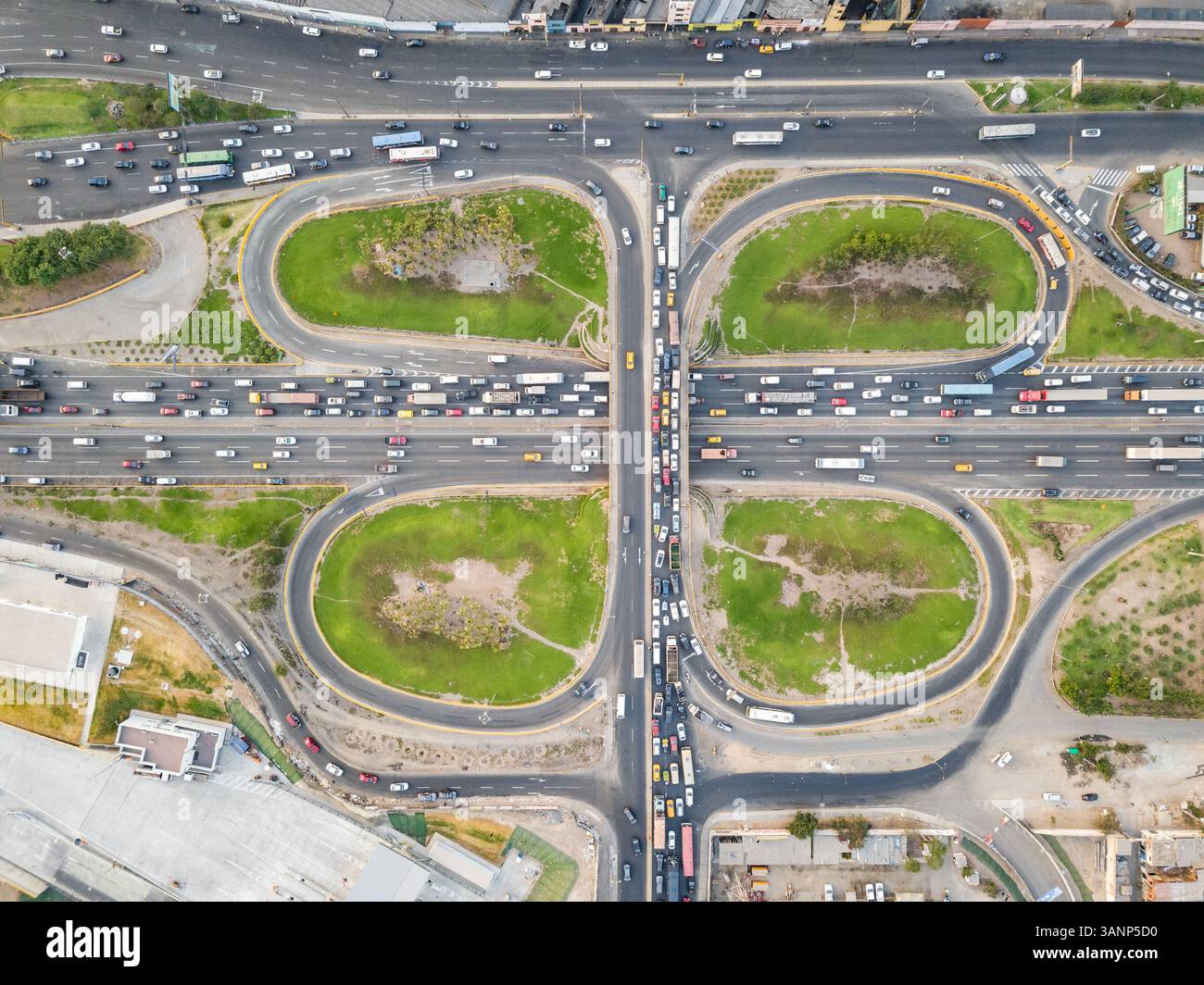 Aerial view of geometrical roundabouts and roads in Rimac, Peru Stock ...