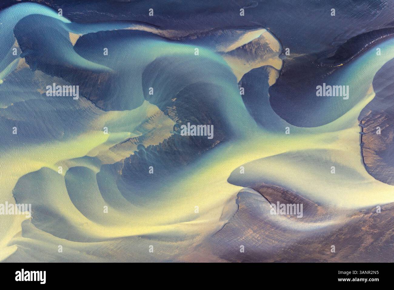 Aerial view of beautiful braided rivers in a pristine landscape ...