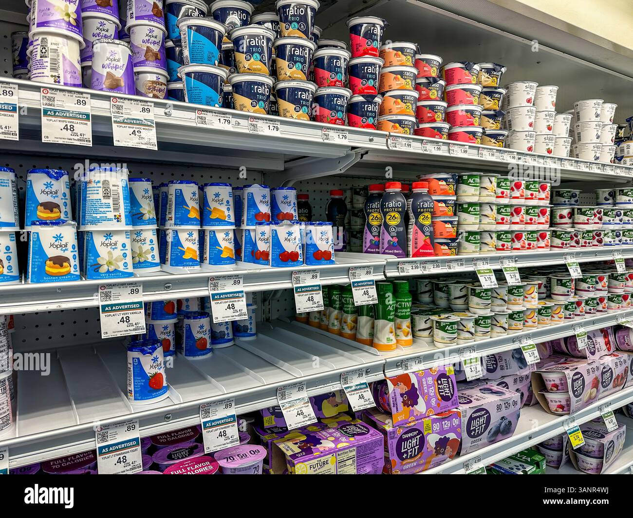Yogurt aisle in an American Grocery store - Smartphone Captured Stock Image