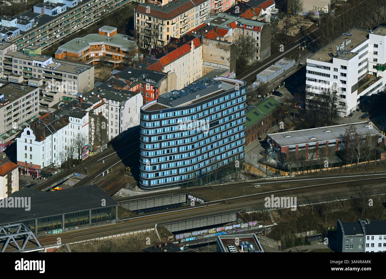 Aerial view of euref campus building surrounded by modern residential ...