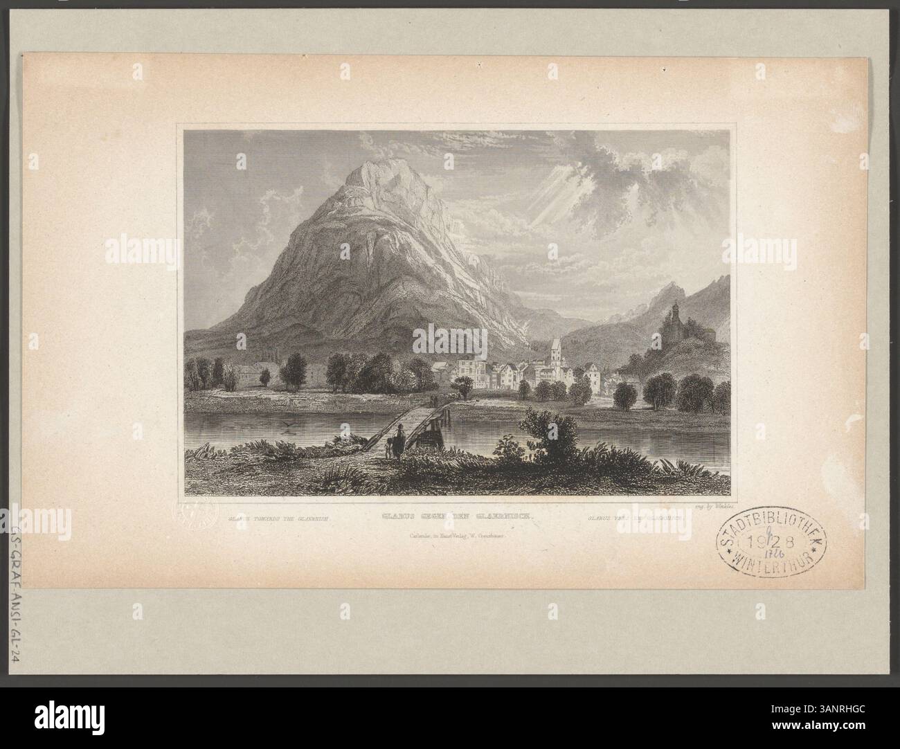 Adolph Range This steel engraving depicts Glarus, Switzerland, viewed towards the ...