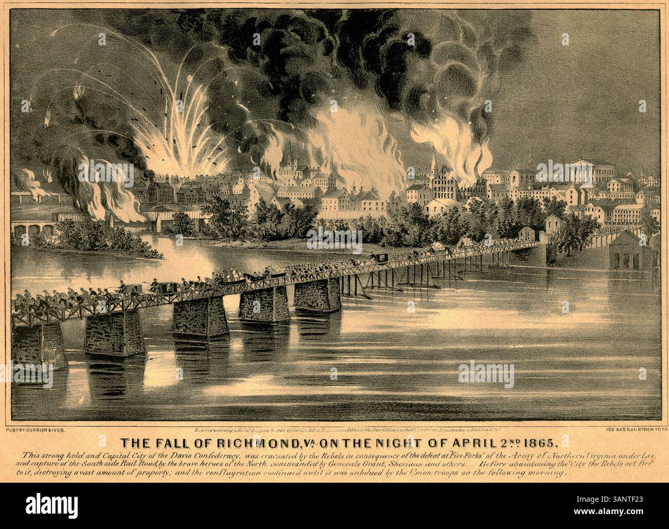 The Currier & Ives print 'The Fall of Richmond, VA' from 1865 depicts ...