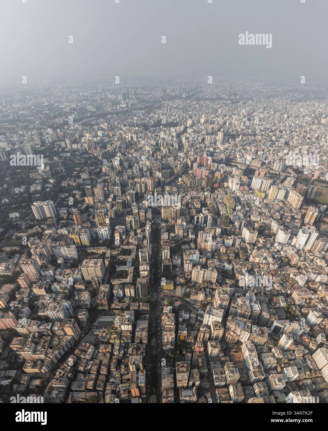 Aerial view of bustling urban cityscape with high-rise buildings and ...