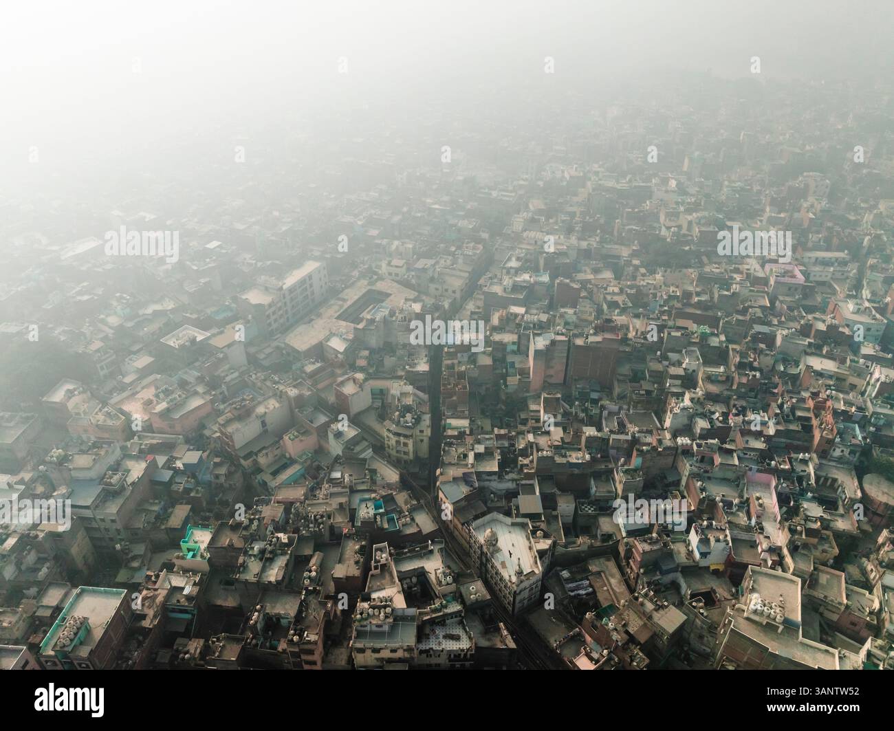 Aerial view of bustling Chandni Chowk with dense rooftops and historic ...