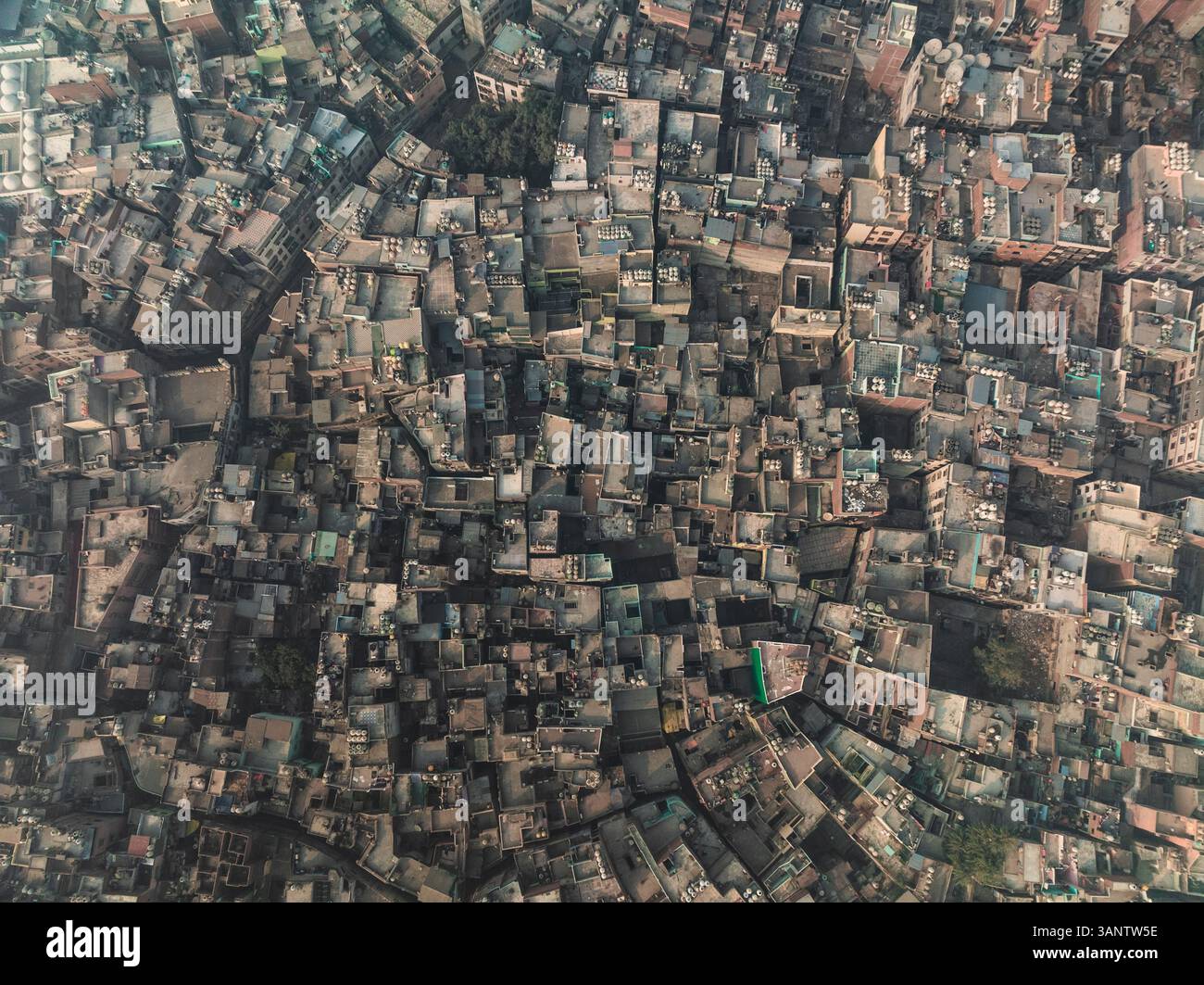 Aerial view of bustling Chandni Chowk with dense urban architecture and ...