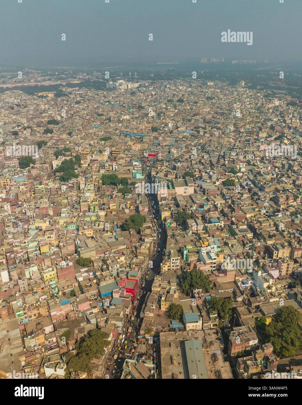 Aerial view of bustling and vibrant old town with dense rooftops and ...