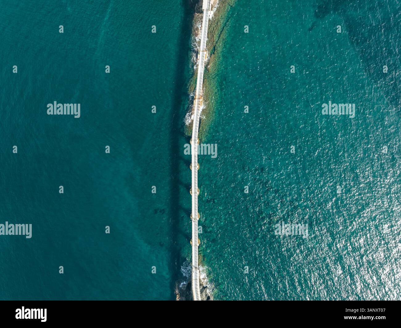 Aerial view of Vivara bridge connecting Vivara Island Natural reserve ...
