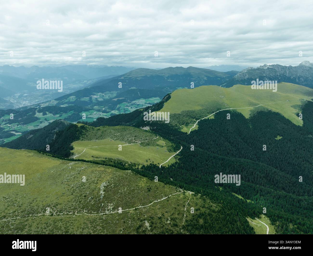 Aerial view of Resciesa mountain ridge in Puez-Odle Nature Park ...