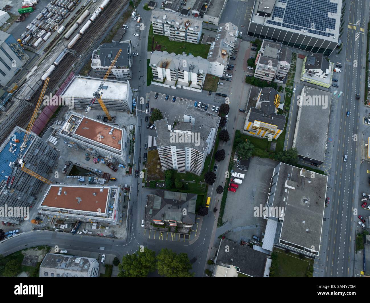 Visp Images Aerial view of empty streets and buildings in Visp town, Valais ...