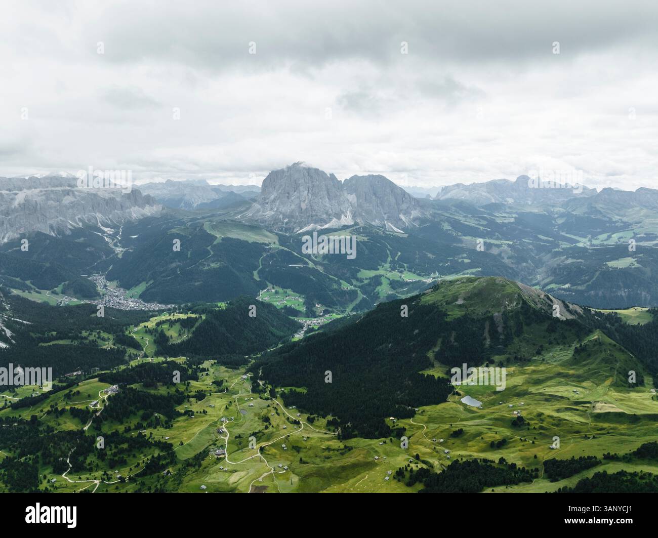 Aerial view of the Dolomites mountain landscape in Trentino, South ...