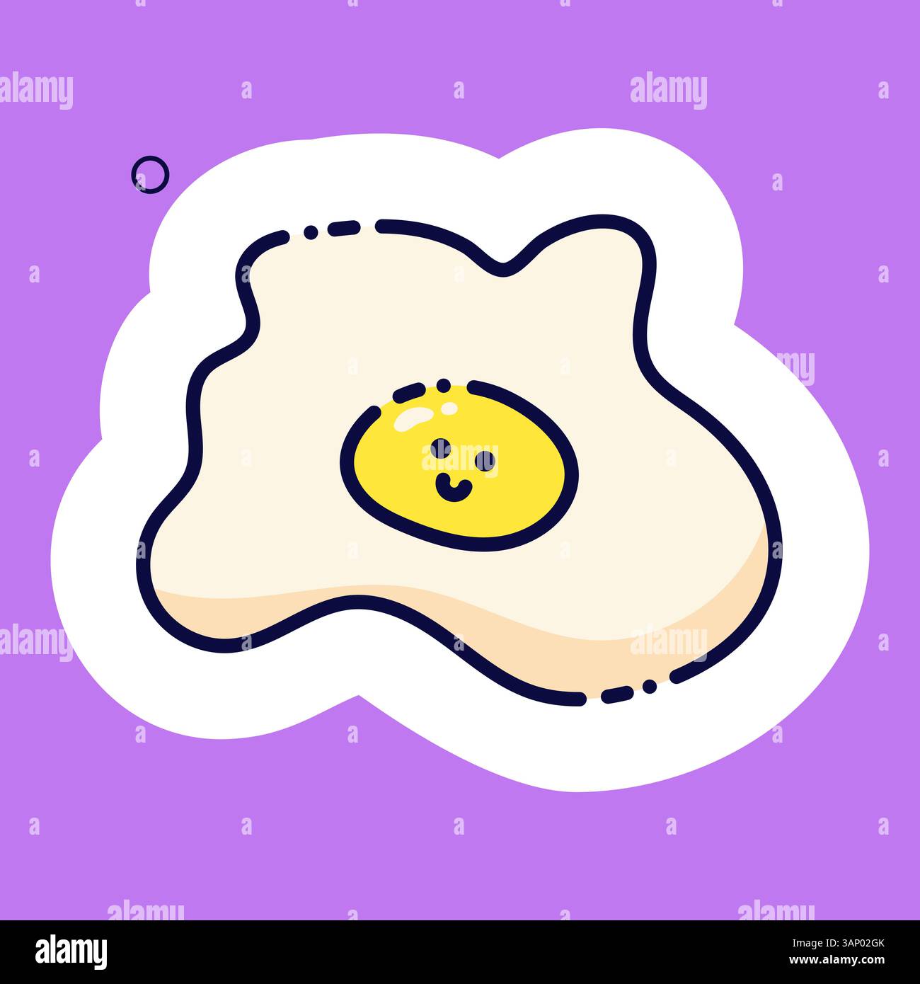 A kawaii smiling single egg with a yellow middle on a purple background ...