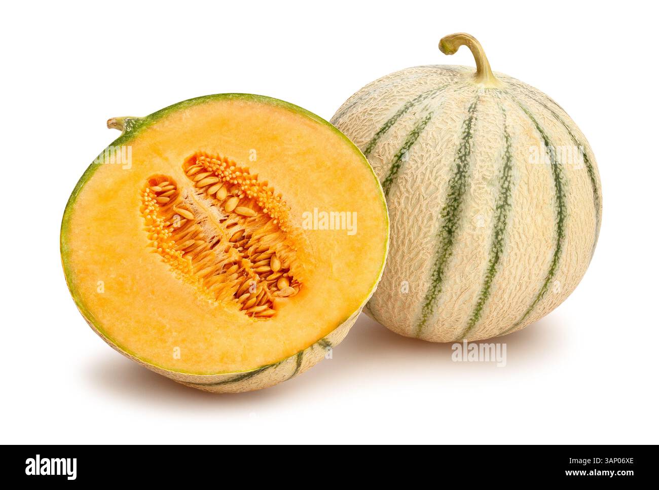 sliced cantaloupe path isolated on white Stock Photo