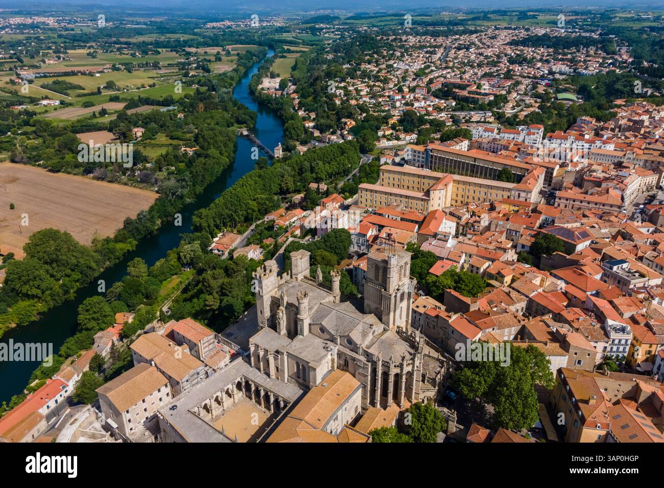 Aerial view of Saint Nazaire cathedral in Beziers, France Stock Photo ...