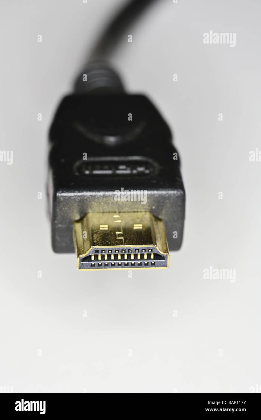 HDMI cable connector plug for computer and TV monitors, caries sound and video Stock Photo