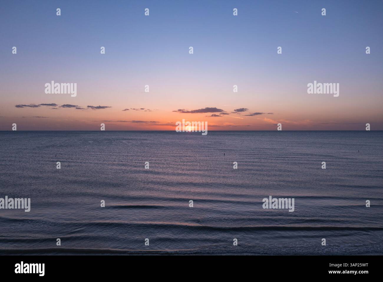 Aerial view of tranquil sunset over Gulf of Mexico, St. Pete Beach ...