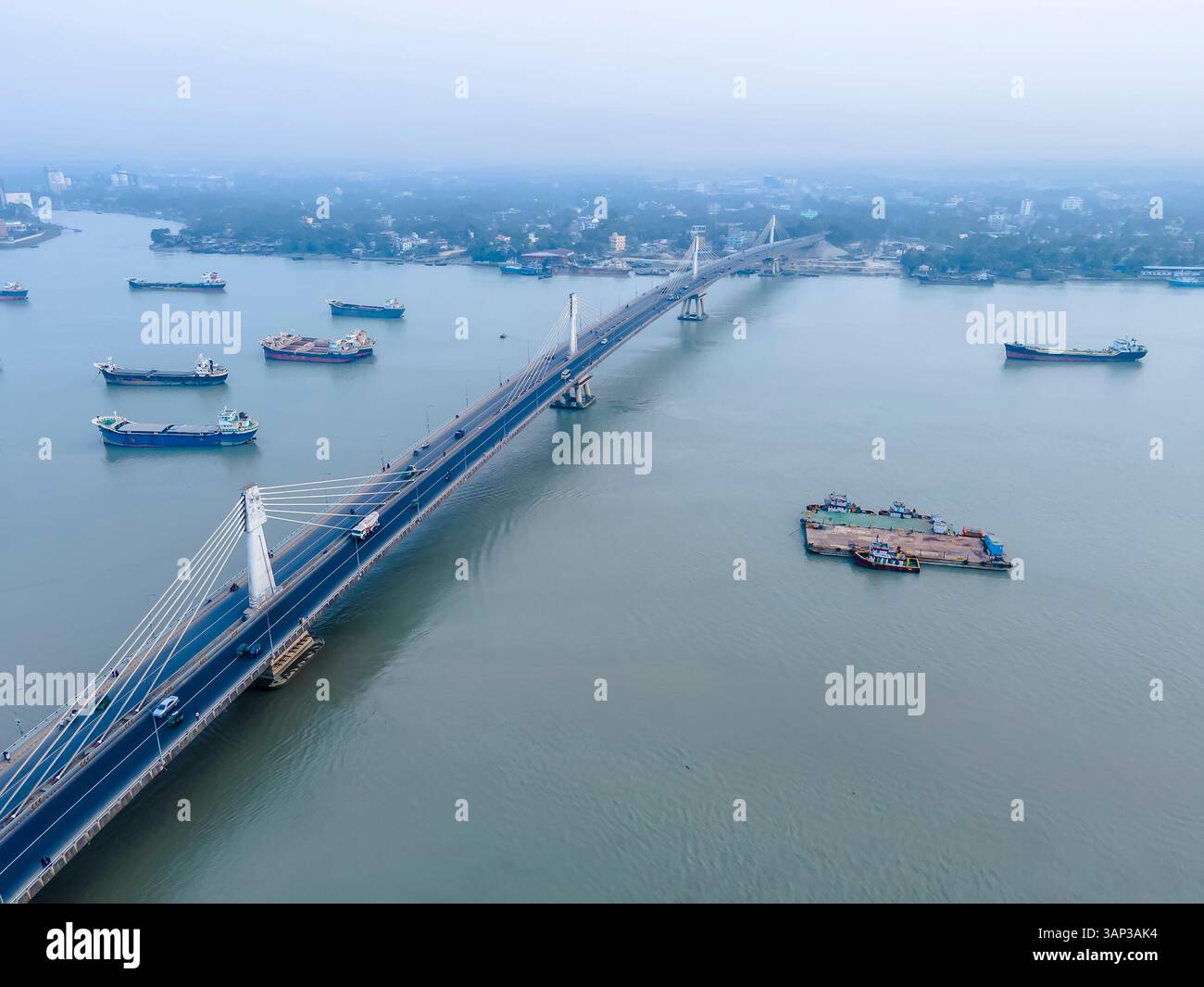 Aerial view of Shah Amanat Bridge over the Karnaphuli River with a ...
