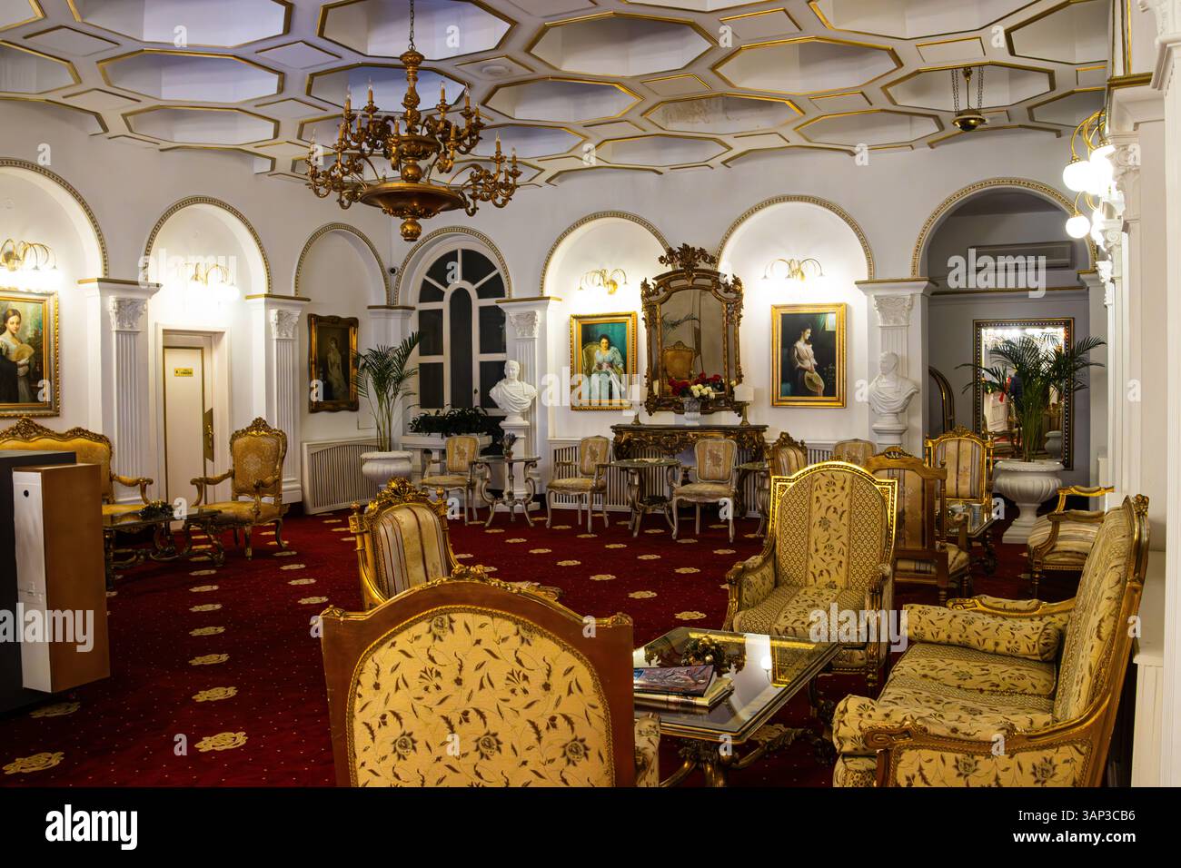 The lobby of the 'Imparatul romanilor' hotel in Sibiu, Romania Stock Photo