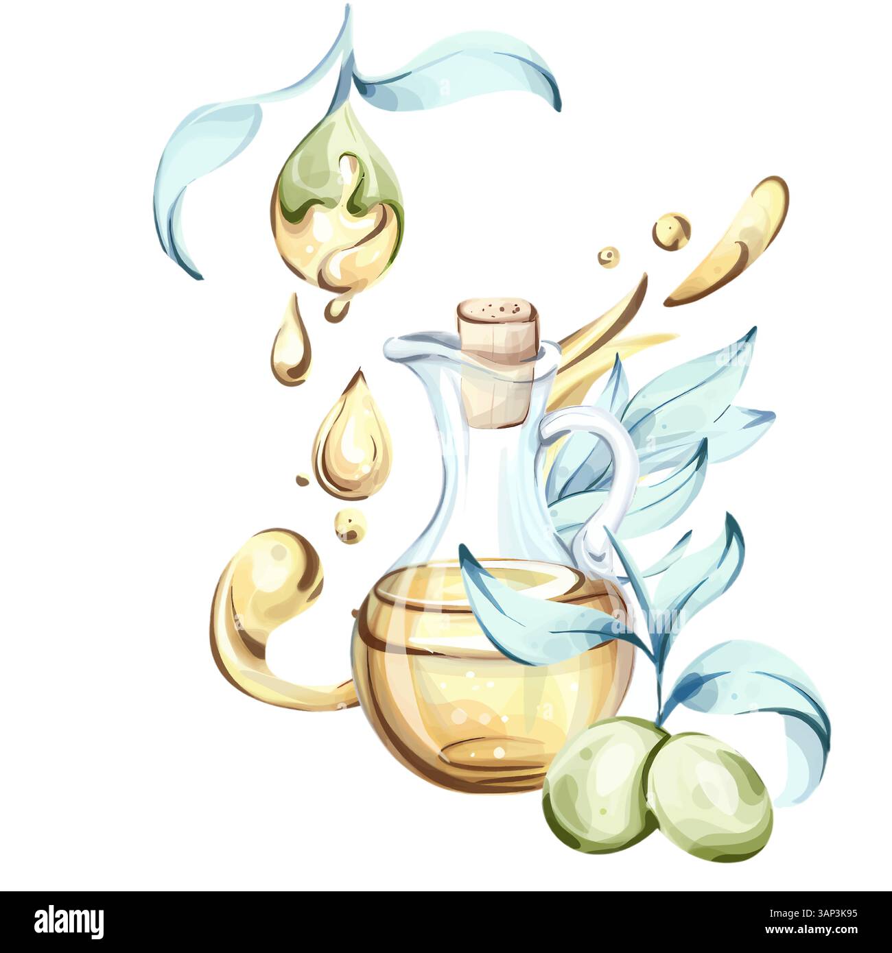 Embracing the essence of olive oil and olives in vibrant watercolor art ...