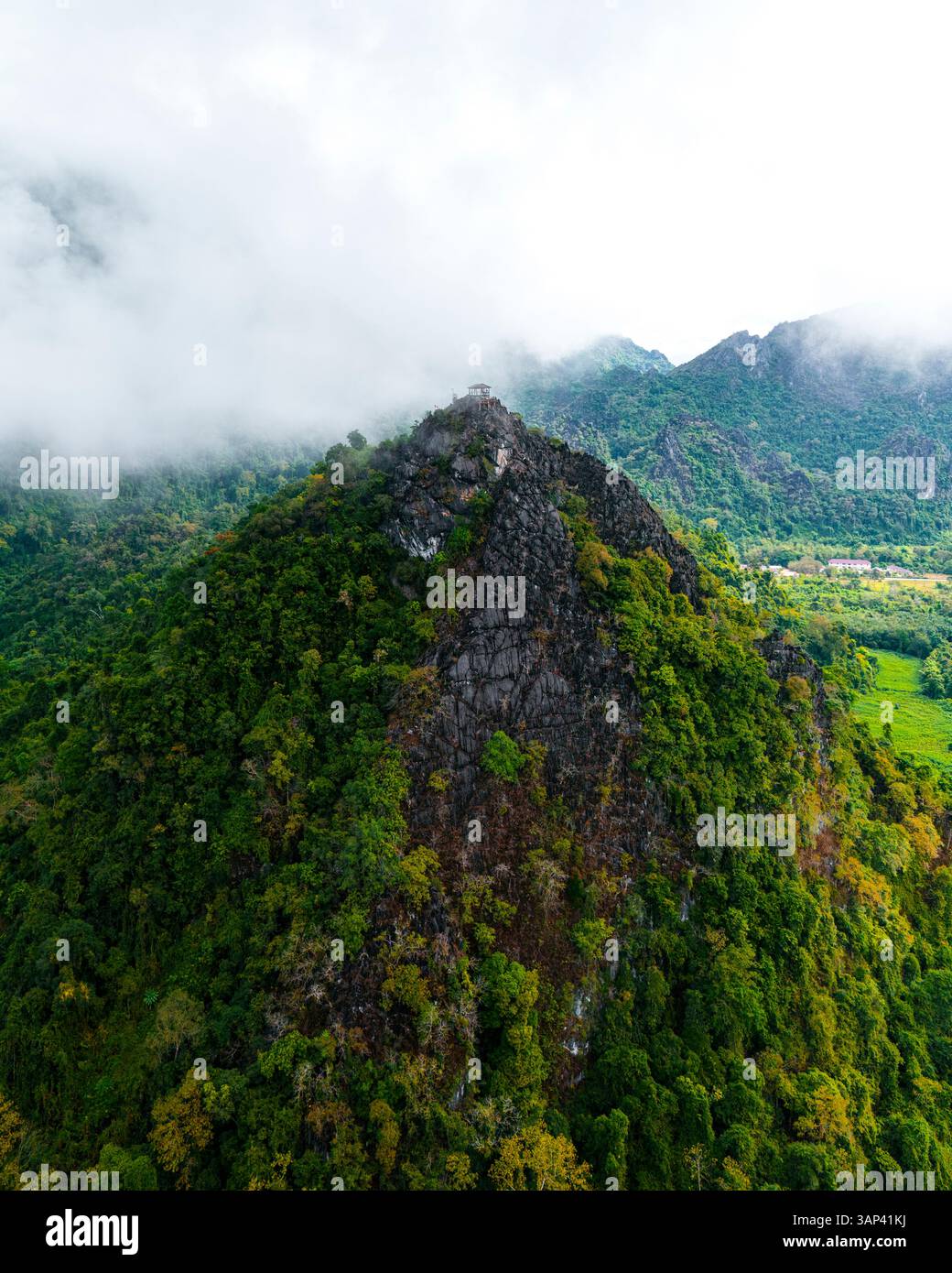 Aerial drone view of Nam Xay viewpoint, highlight panoramic view of ...
