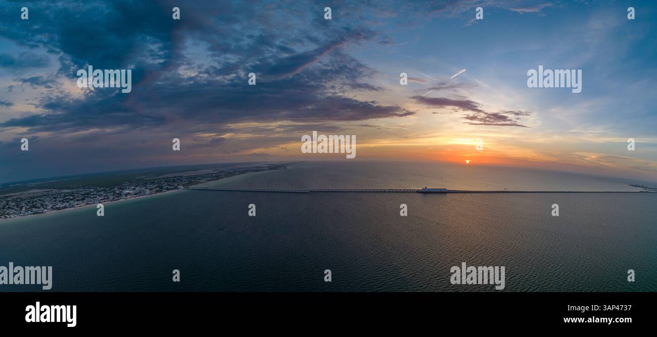 Aerial view of dock, Progreso, Yucatan, Mexico. Stock Photo