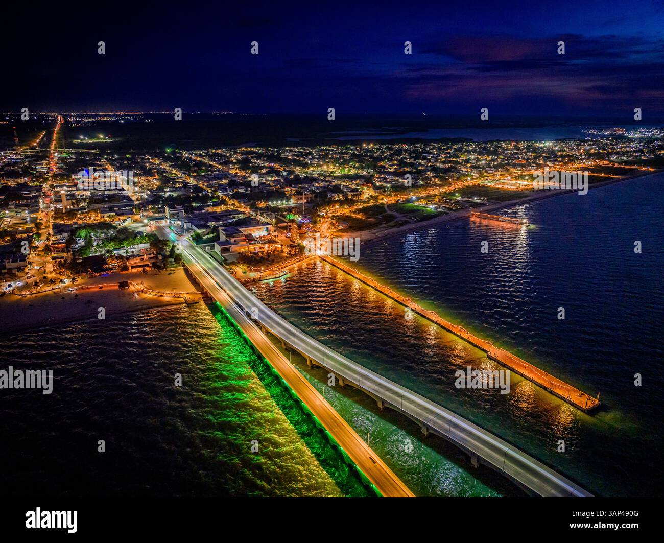 Aerial view of Progreso dock, Yucatan, Mexico. Stock Photo