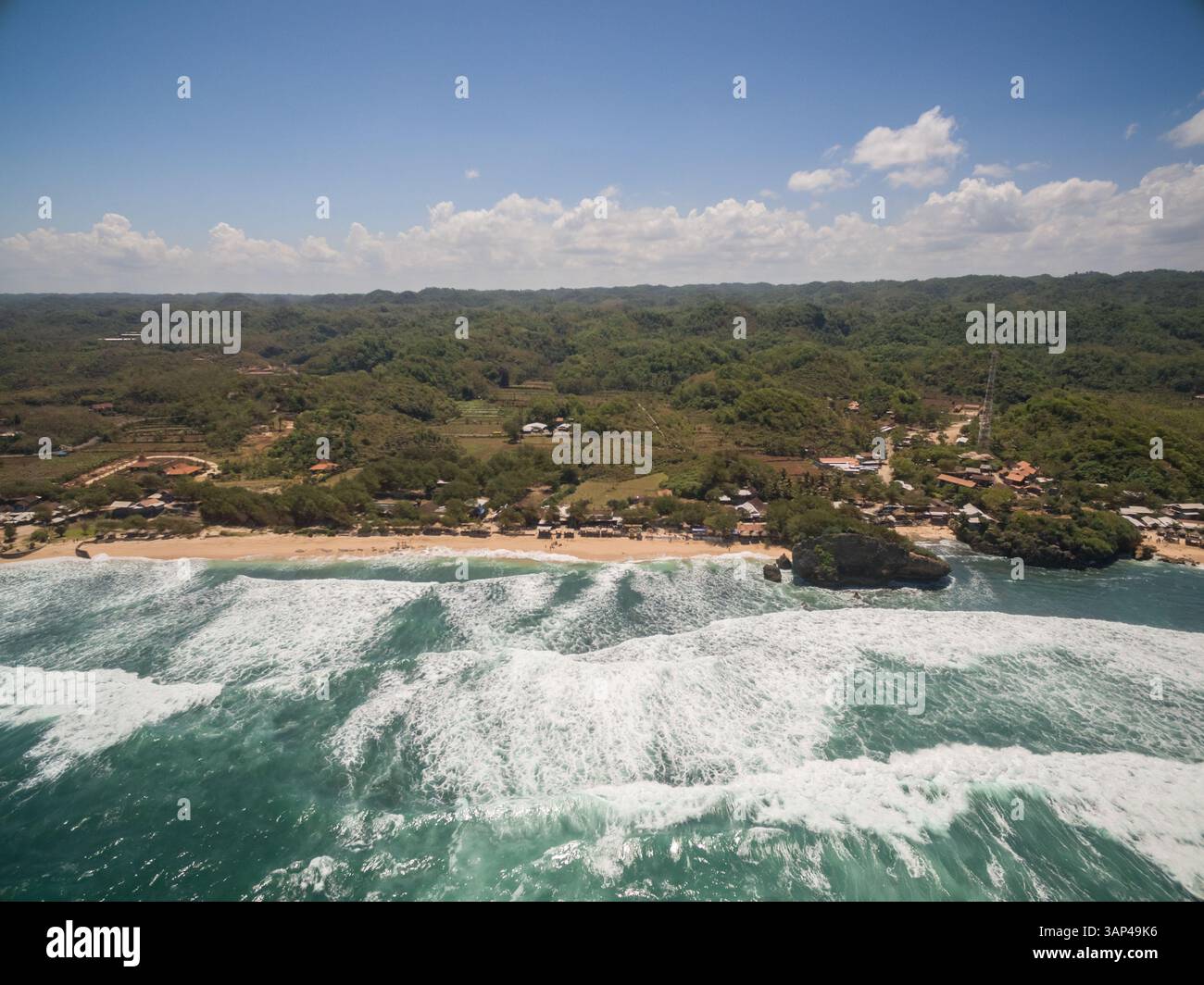Aerial view of coastal village in the java sea, Indonesia. Stock Photo